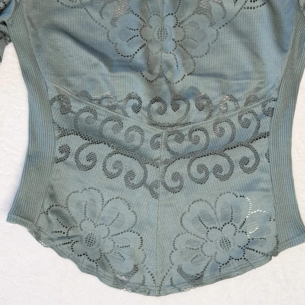 Free People Wild Roses Top Sage Green Lace Mesh Boho Fairy Festival Grunge XS/S